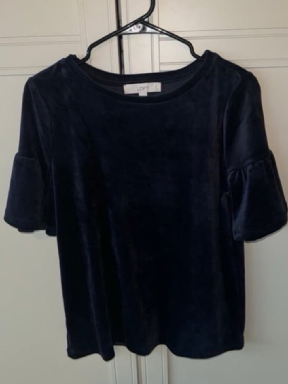 LOFT Navy Velvet Puff Sleeve Top